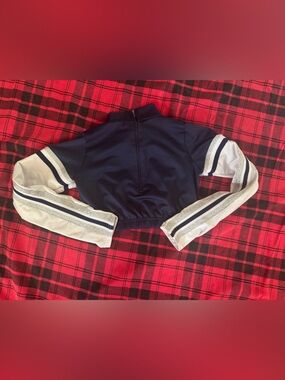 Girls youth large Navy,silver, White Girls Crop cheer / dance warmup mock Top